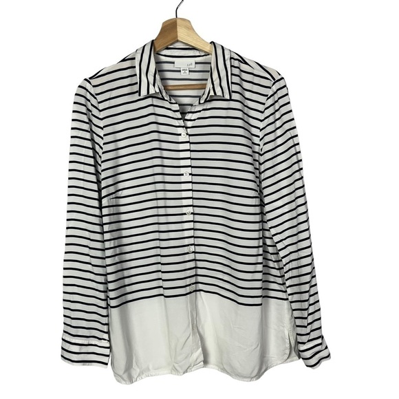 J Jill White & Black Stripe Long Sleeve Button Down M - Picture 1 of 3